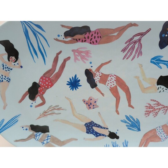 Prima Design Swim Print Bamboo Tray Melissa Wang Ocean Life Blue Summer Party - Picture 3 of 7